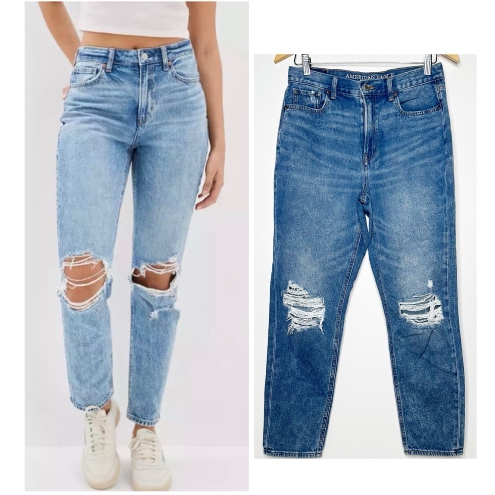 American Eagle AE Distressed High Rise Mom Jeans Size 6